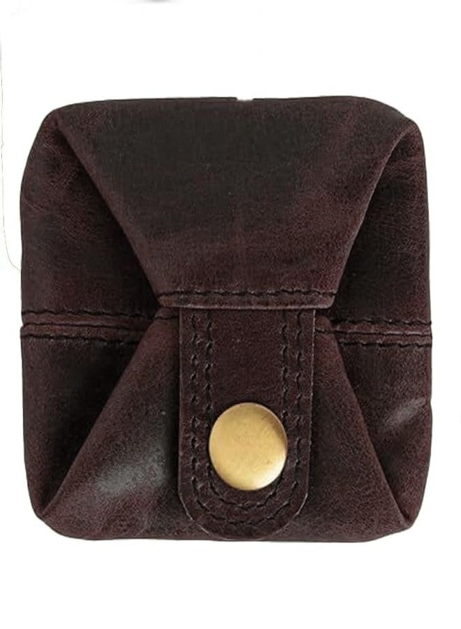 Contacts Handcrafted Leather Coin Pouch - Compact Change Holder & Mini Wallet for Men & Women - Brown - Image 1